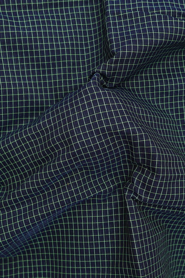 Narayanpet Cotton Saree In Navy Blue With Checks Design
