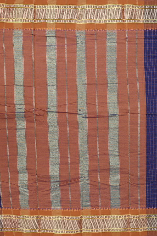 Narayanpet Cotton Saree In Navy Blue With Checks Design
