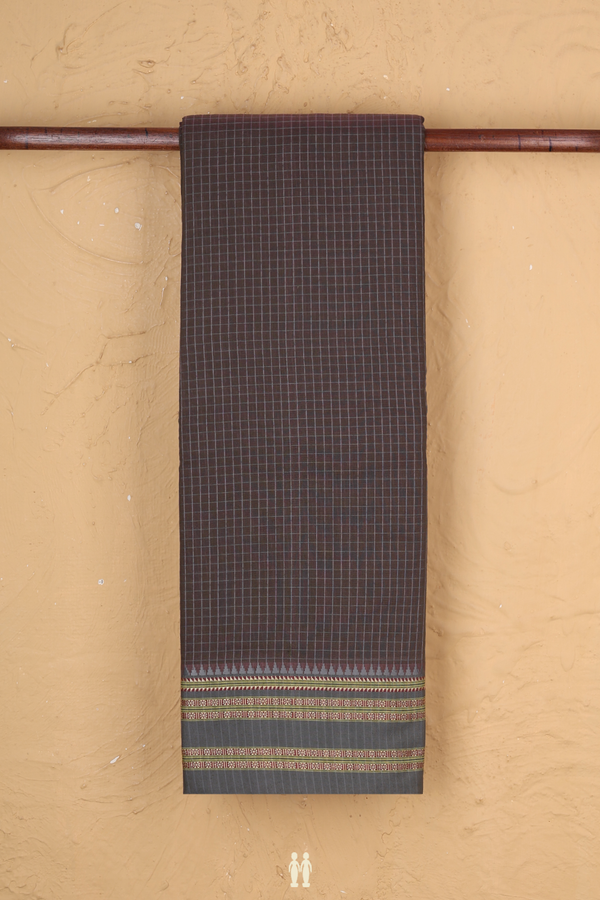Narayanpet Cotton Saree In Oxford Brown With Checks Design
