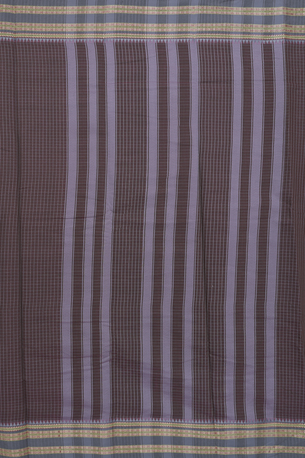 Narayanpet Cotton Saree In Oxford Brown With Checks Design