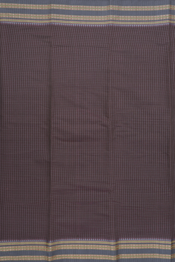 Narayanpet Cotton Saree In Oxford Brown With Checks Design