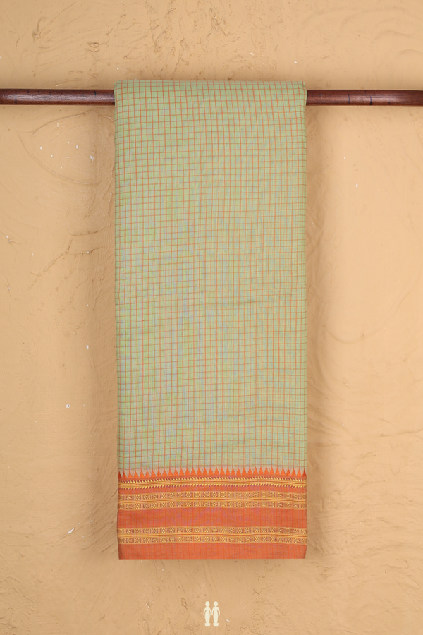 Narayanpet Cotton Saree In Pastel Green With Checks Design