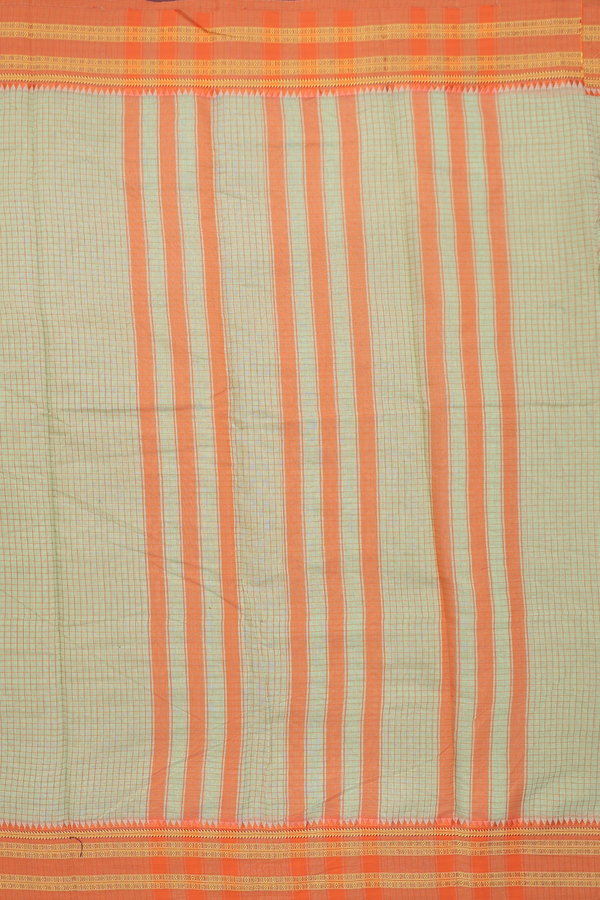 Narayanpet Cotton Saree In Pastel Green With Checks Design