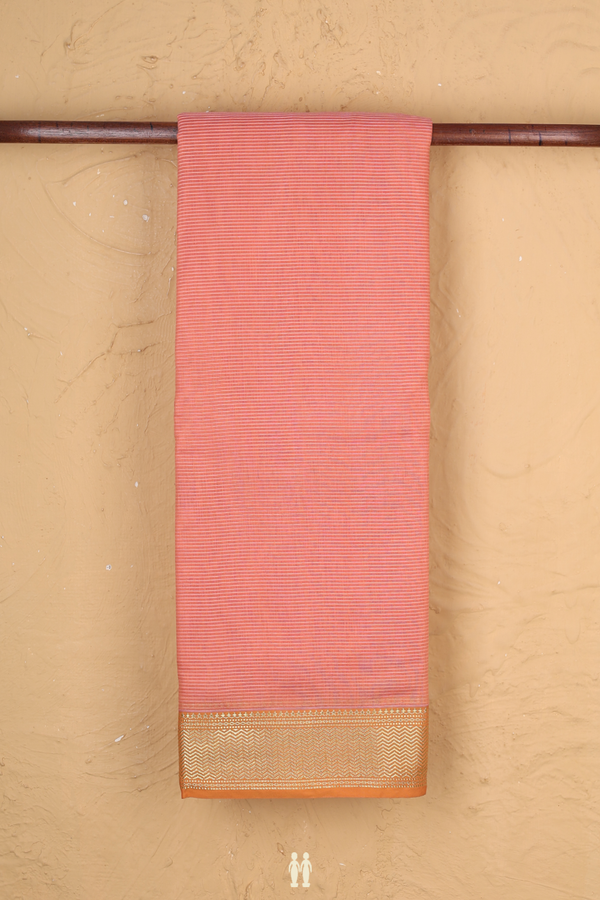 Narayanpet Cotton Saree In Peach Pink With Stripes Design
