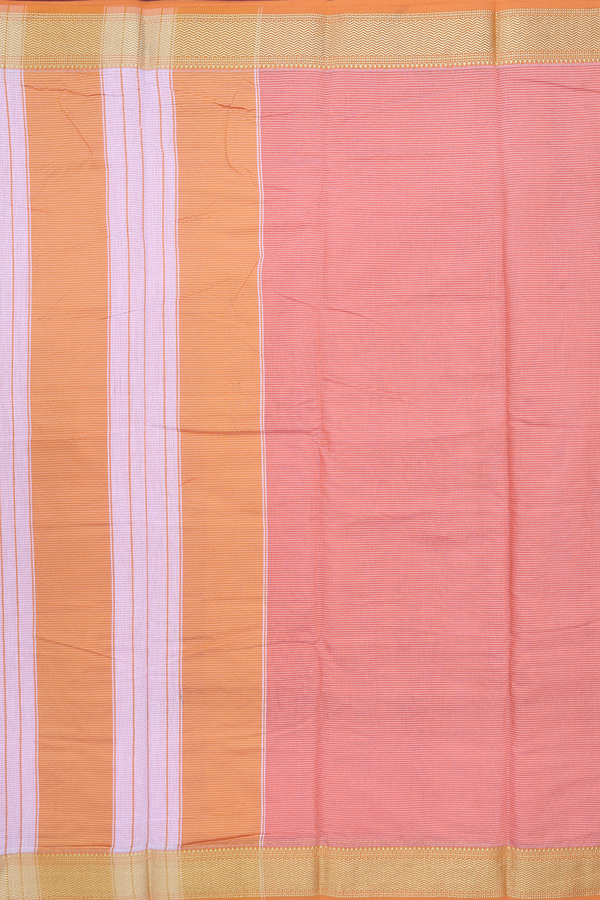 Narayanpet Cotton Saree In Peach Pink With Stripes Design