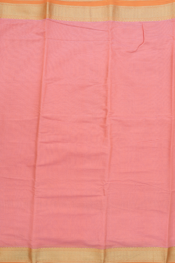 Narayanpet Cotton Saree In Peach Pink With Stripes Design