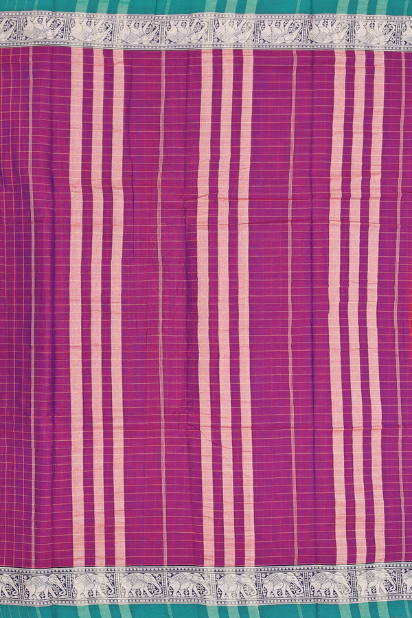 Narayanpet Cotton Saree In Plum Purple With Checks Design