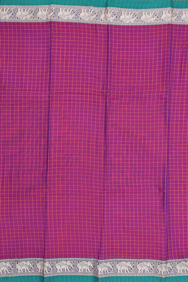 Narayanpet Cotton Saree In Plum Purple With Checks Design