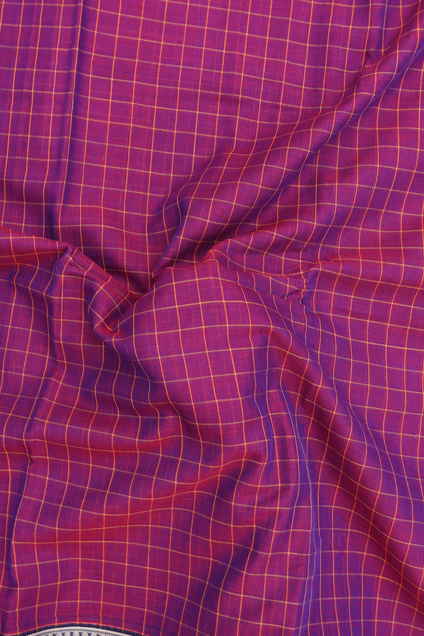 Narayanpet Cotton Saree In Plum Purple With Checks Design