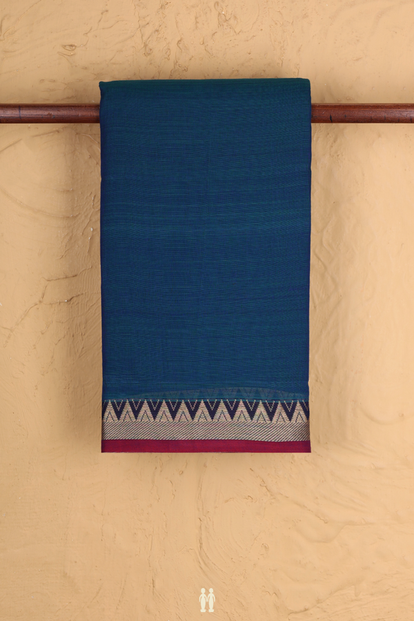 Narayanpet Cotton Saree In Prussian Blue With Contrast Borde