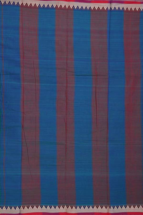 Narayanpet Cotton Saree In Prussian Blue With Contrast Borde