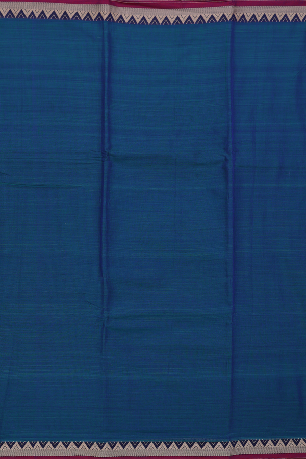 Narayanpet Cotton Saree In Prussian Blue With Contrast Borde