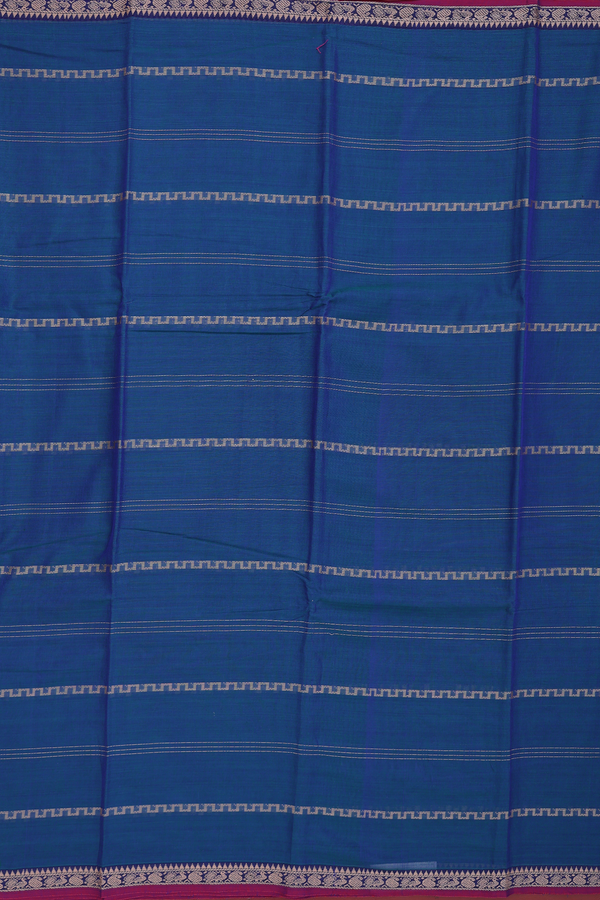 Narayanpet Cotton Saree In Prussian Blue With Stripes Design