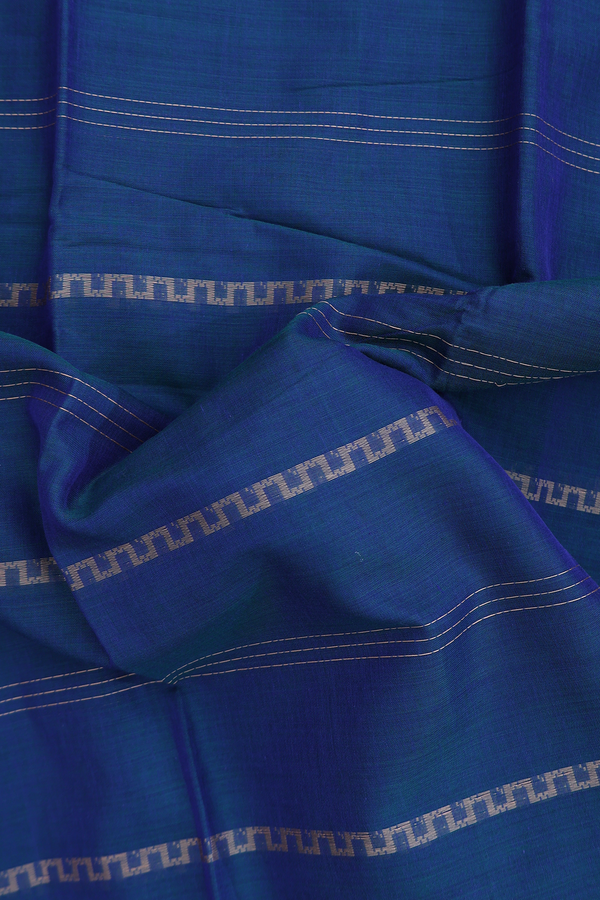 Narayanpet Cotton Saree In Prussian Blue With Stripes Design