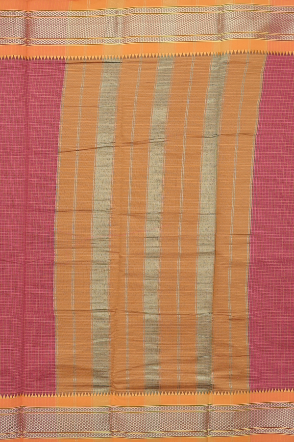 Narayanpet Cotton Saree In Punch Pink With Checks Design