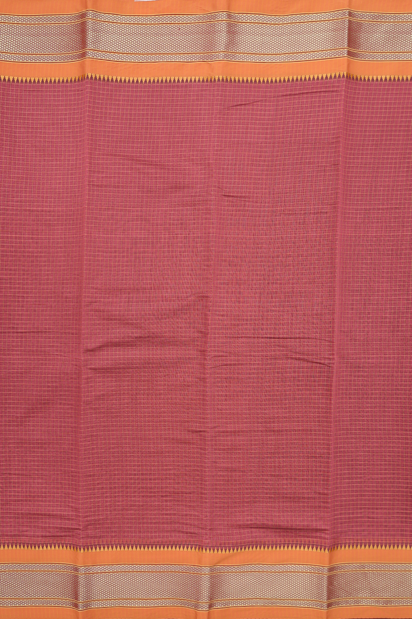 Narayanpet Cotton Saree In Punch Pink With Checks Design