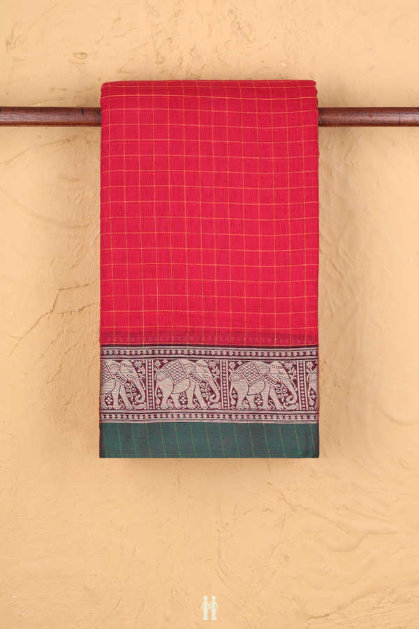 Narayanpet Cotton Saree In Rani Pink With Checks Design