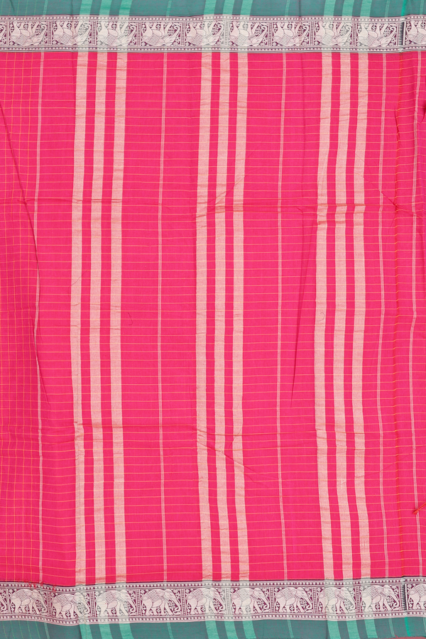 Narayanpet Cotton Saree In Rani Pink With Checks Design