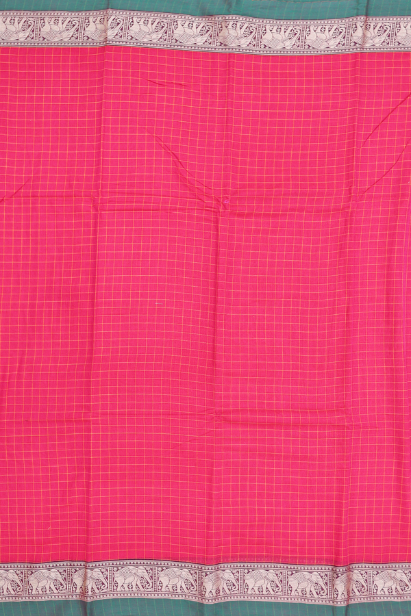 Narayanpet Cotton Saree In Rani Pink With Checks Design
