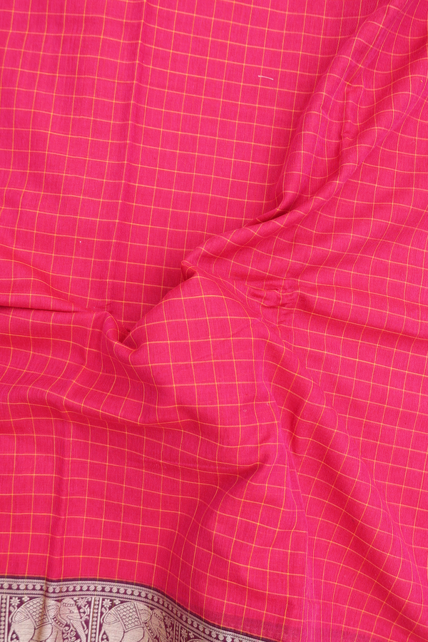 Narayanpet Cotton Saree In Rani Pink With Checks Design