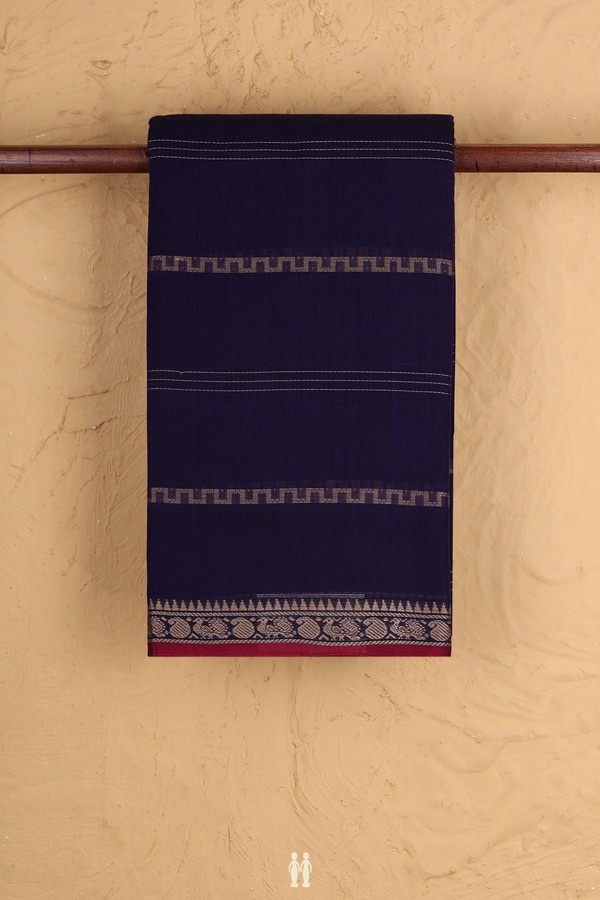 Narayanpet Cotton Saree In Regal Purple With Stripes Design