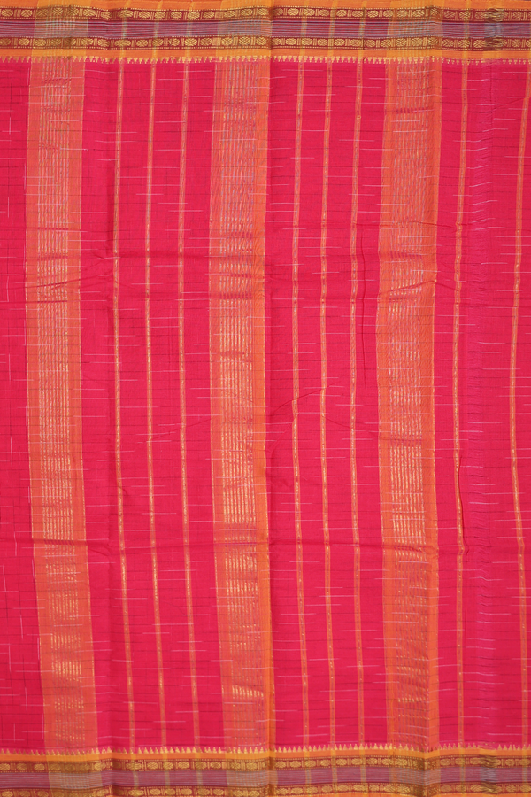 Narayanpet Cotton Saree In Crimson Red With Checks Design