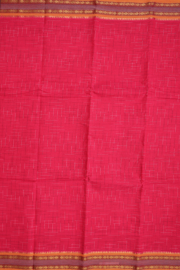 Narayanpet Cotton Saree In Crimson Red With Checks Design