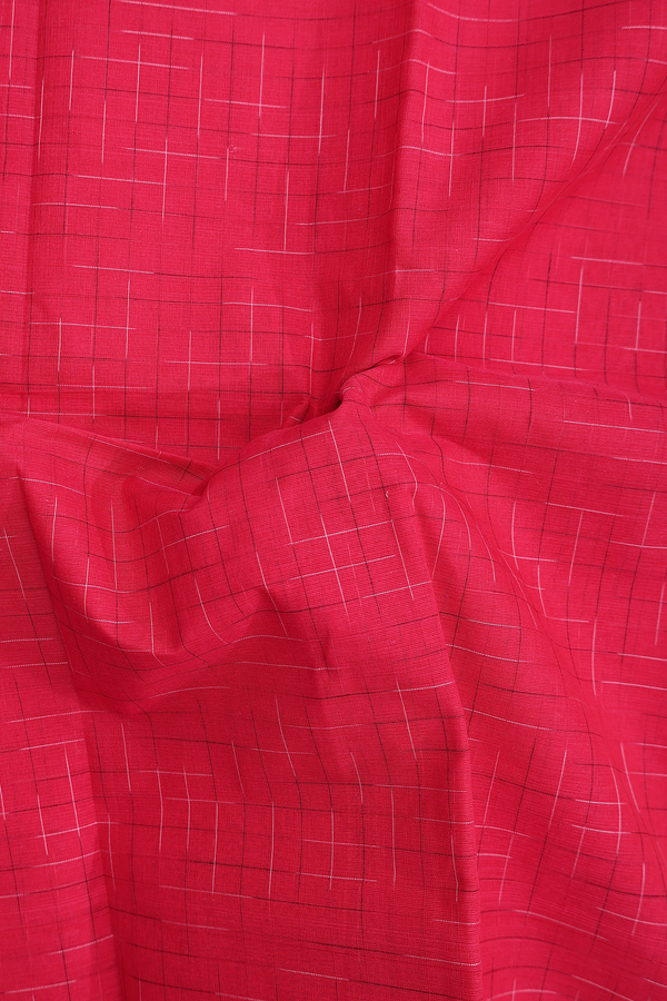 Narayanpet Cotton Saree In Crimson Red With Checks Design