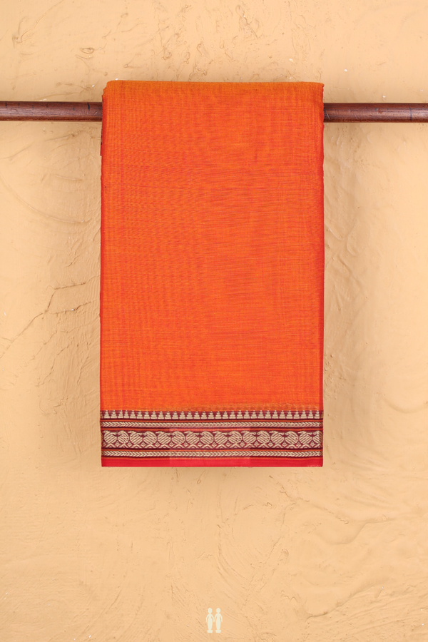 Narayanpet Cotton Saree In Orange With Contrast Border