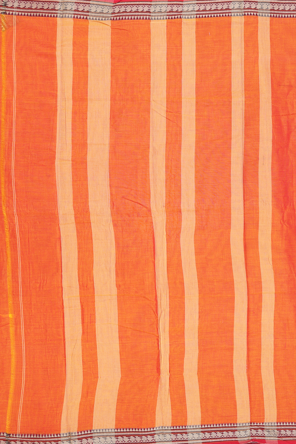 Narayanpet Cotton Saree In Orange With Contrast Border