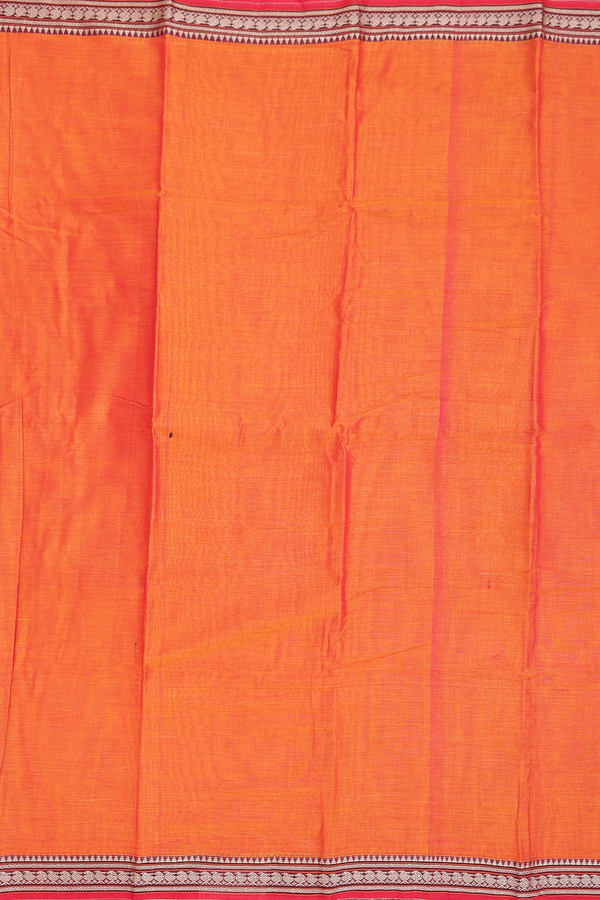 Narayanpet Cotton Saree In Orange With Contrast Border
