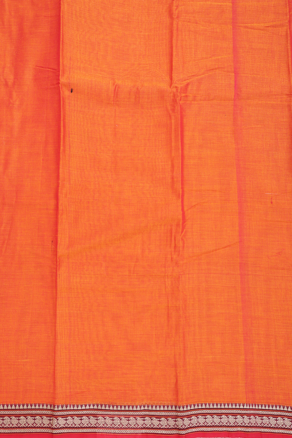 Narayanpet Cotton Saree In Orange With Contrast Border