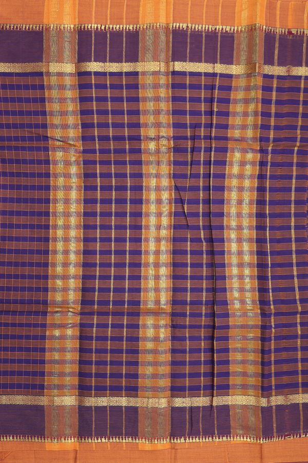 Narayanpet Cotton Saree Purple And Brown With Checks Design