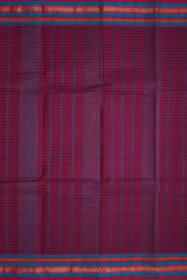 Narayanpet Cotton Saree Red And Blue With Checks Design