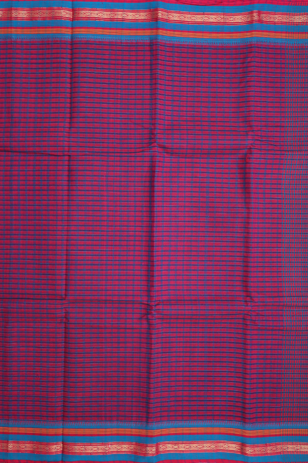 Narayanpet Cotton Saree Red And Blue With Checks Design