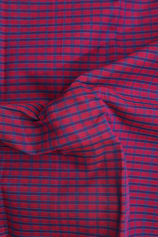 Narayanpet Cotton Saree Red And Blue With Checks Design