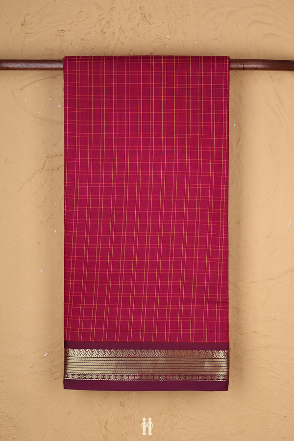 Nine Yards Apoorva Cotton In Berry Purple With Checks Design