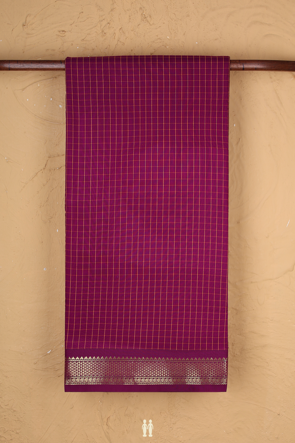 Nine Yards Apoorva Cotton In Grape Purple With Checks Design