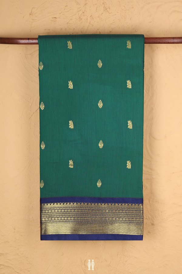 Nine Yards Apoorva Cotton Saree In Green With Zari Buttas