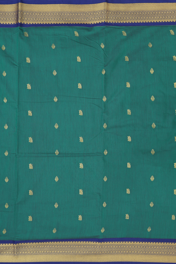 Nine Yards Apoorva Cotton Saree In Green With Zari Buttas