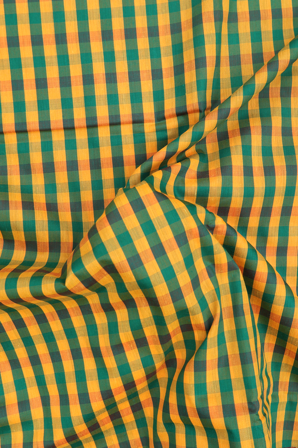 Nine Yards Apoorva Cotton Saree Green And Yellow With Checks