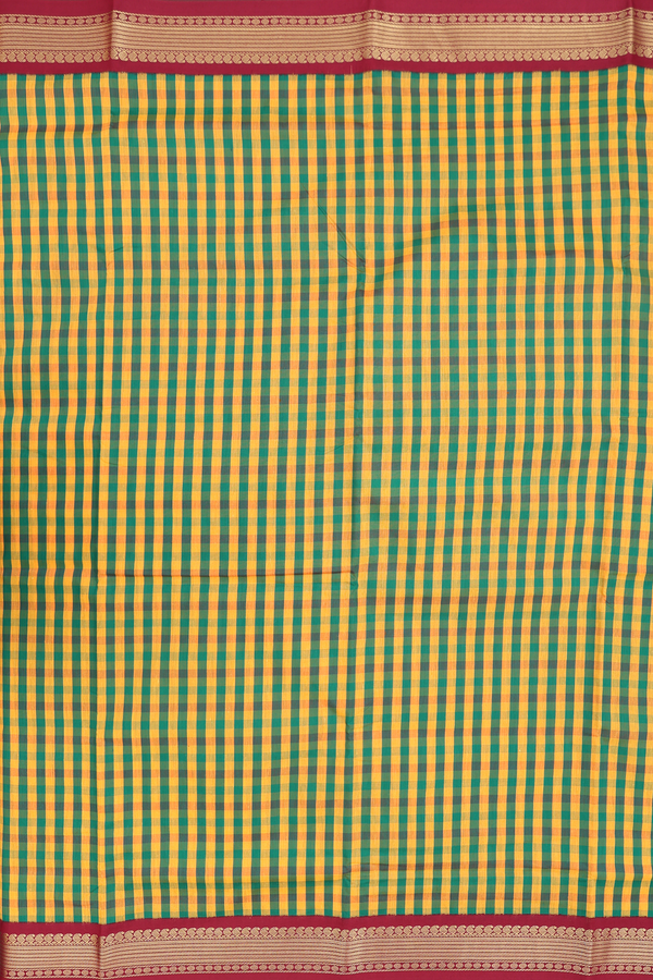 Nine Yards Apoorva Cotton Saree Green And Yellow With Checks