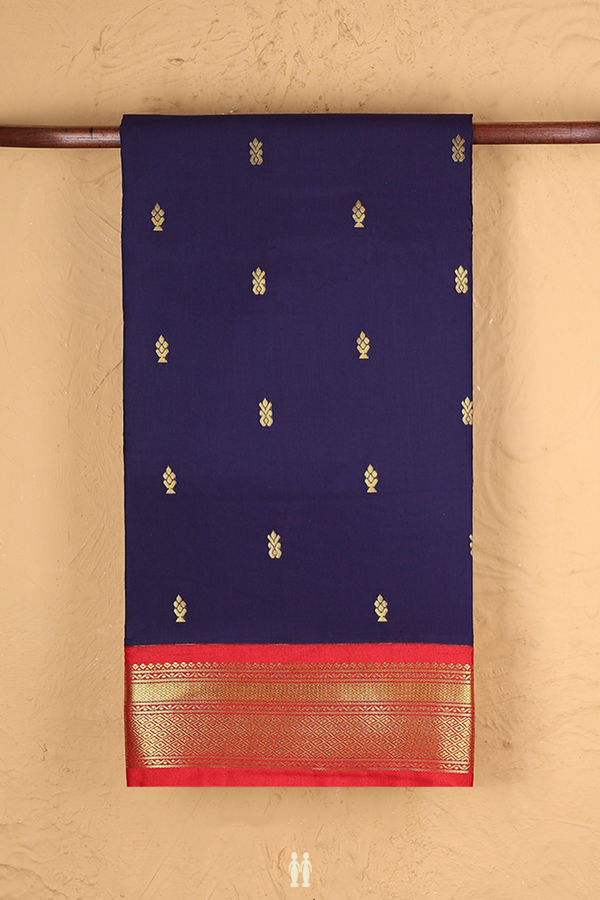 Nine Yards Apoorva Cotton Saree In Navy Blue With Zari Buttas