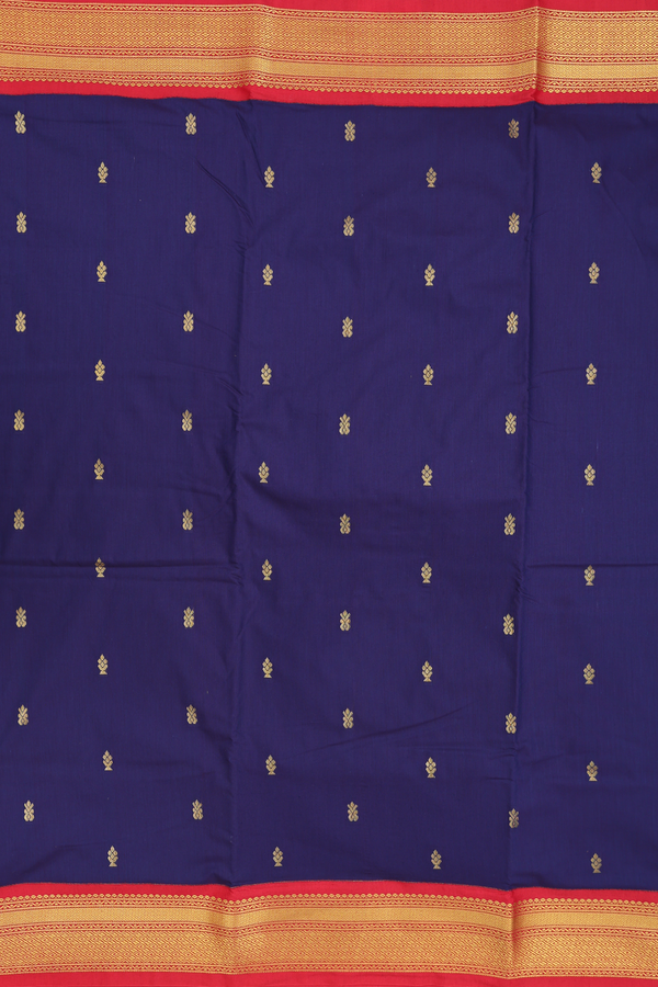 Nine Yards Apoorva Cotton Saree In Navy Blue With Zari Buttas