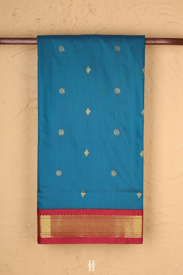 Nine Yards Apoorva Cotton In Peacock Blue With Floral Buttas