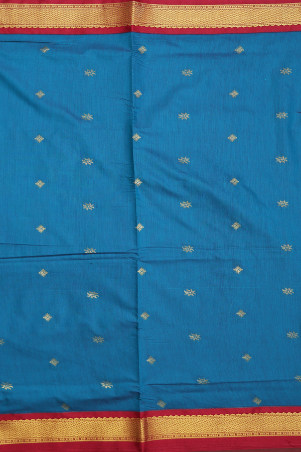 Nine Yards Apoorva Cotton In Peacock Blue With Floral Buttas