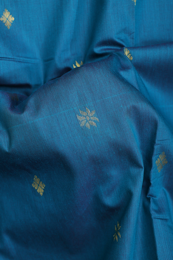 Nine Yards Apoorva Cotton In Peacock Blue With Floral Buttas