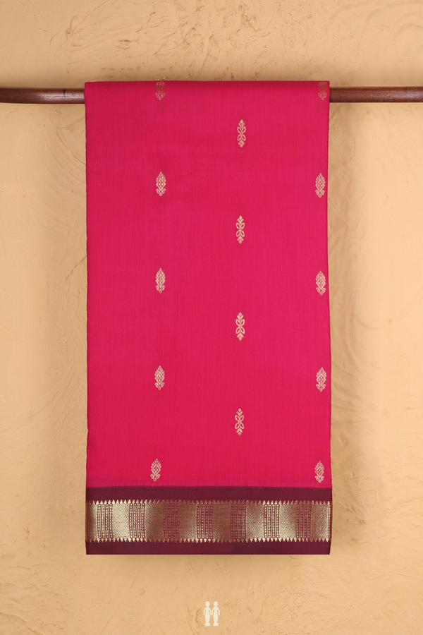 Nine Yards Apoorva Cotton Saree In Rani Pink With Zari Buttas