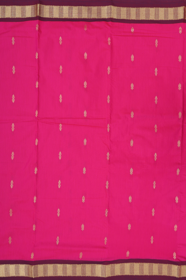 Nine Yards Apoorva Cotton Saree In Rani Pink With Zari Buttas