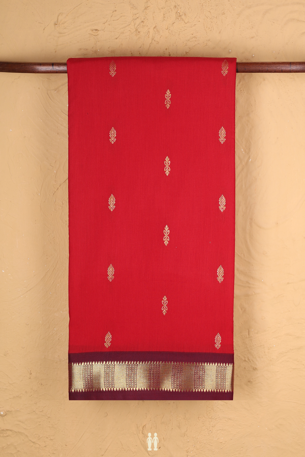 Nine Yards Apoorva Cotton Saree Scarlet Red With Zari Buttas